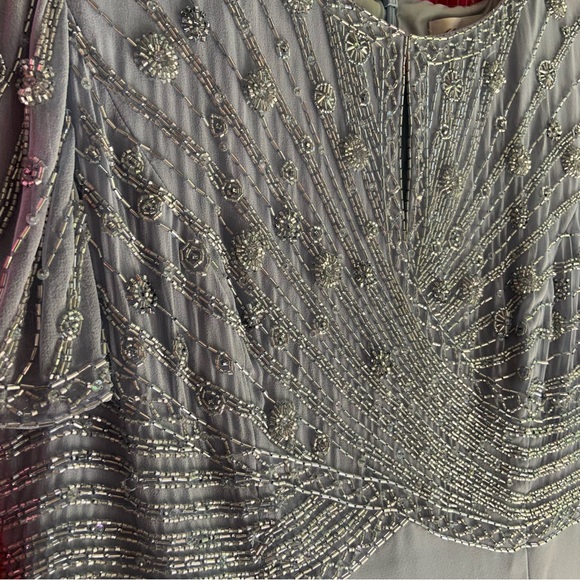 90s Montage by Mon Cheri Formal Evening Beaded Maxi Dress Size US10 in Icy Blue - Picture 5 of 12